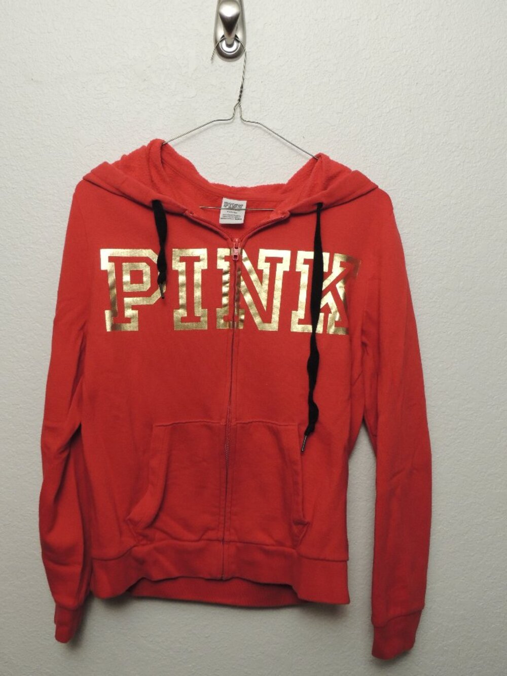 Victoria’s Secret PINK Red Metallic Gold Foil Full Zip Hoodie M